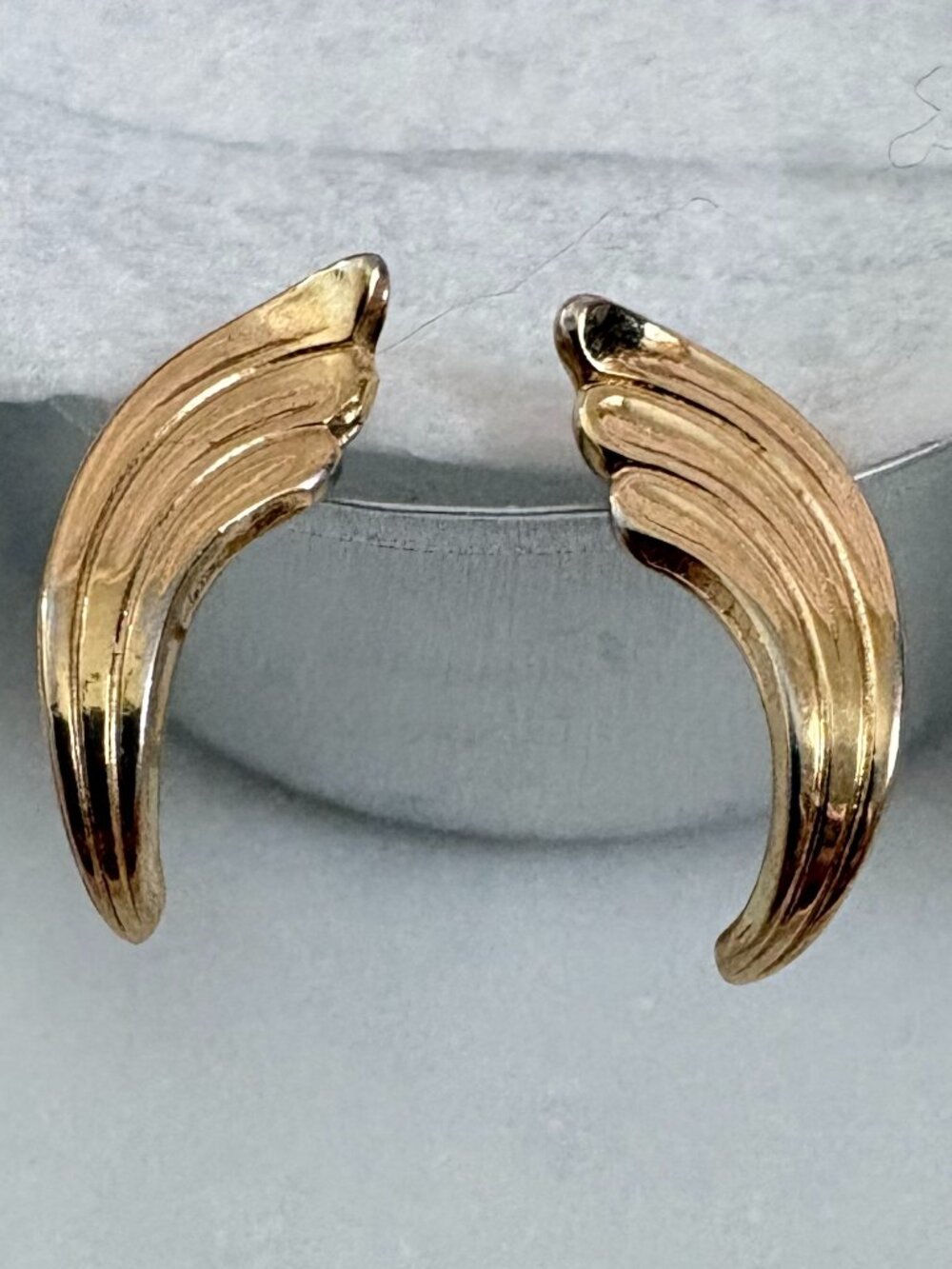 Vintage Napier Gold Tone Textured Ribbon Wing Half Hoop Stud Post Earrings
